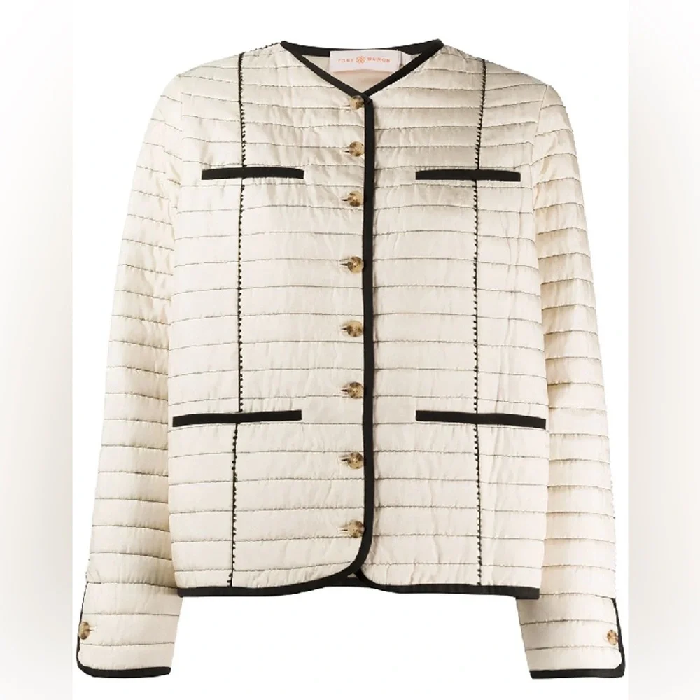 Tory Burch Quilted Jacket & Skirt Set NWT size 2 Light Pale Stone